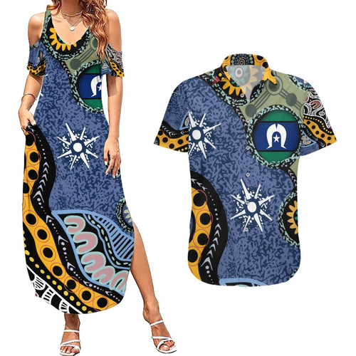 Torest Trait Islands Mix Aboriginal Pattern Couples Matching Summer Maxi Dress and Hawaiian Shirt