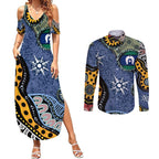 Torest Trait Islands Mix Aboriginal Pattern Couples Matching Summer Maxi Dress and Long Sleeve Button Shirt