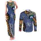 Torest Trait Islands Mix Aboriginal Pattern Couples Matching Tank Maxi Dress and Long Sleeve Button Shirt
