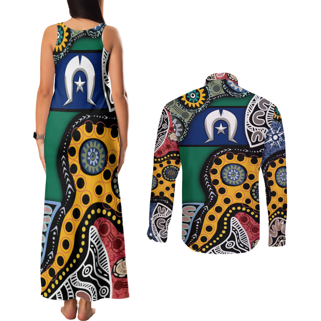 Torest Trait Islands Mix Aboriginal Pattern Couples Matching Tank Maxi Dress and Long Sleeve Button Shirt