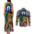 Torest Trait Islands Mix Aboriginal Pattern Couples Matching Tank Maxi Dress and Long Sleeve Button Shirt