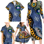 Torest Trait Islands Mix Aboriginal Pattern Family Matching Long Sleeve Bodycon Dress and Hawaiian Shirt