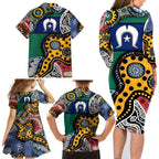 Torest Trait Islands Mix Aboriginal Pattern Family Matching Long Sleeve Bodycon Dress and Hawaiian Shirt