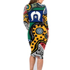 Torest Trait Islands Mix Aboriginal Pattern Family Matching Long Sleeve Bodycon Dress and Hawaiian Shirt