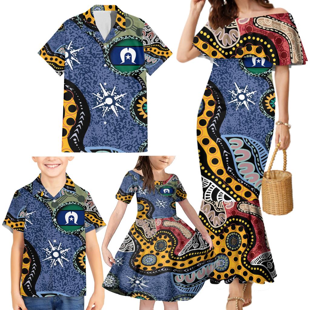 Torest Trait Islands Mix Aboriginal Pattern Family Matching Mermaid Dress and Hawaiian Shirt