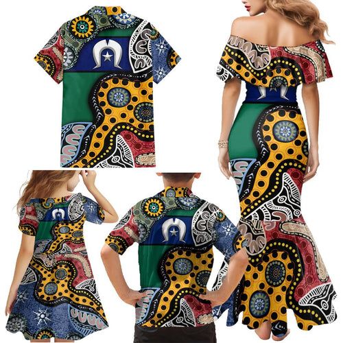 Torest Trait Islands Mix Aboriginal Pattern Family Matching Mermaid Dress and Hawaiian Shirt