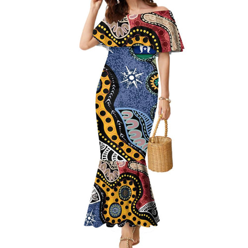 Torest Trait Islands Mix Aboriginal Pattern Family Matching Mermaid Dress and Hawaiian Shirt