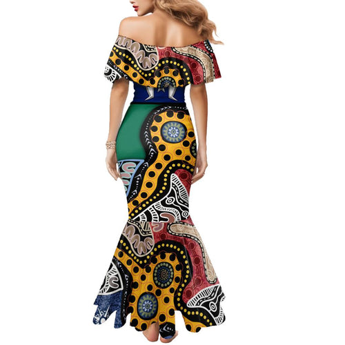 Torest Trait Islands Mix Aboriginal Pattern Family Matching Mermaid Dress and Hawaiian Shirt