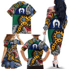 Torest Trait Islands Mix Aboriginal Pattern Family Matching Off Shoulder Long Sleeve Dress and Hawaiian Shirt