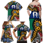 Torest Trait Islands Mix Aboriginal Pattern Family Matching Off Shoulder Maxi Dress and Hawaiian Shirt