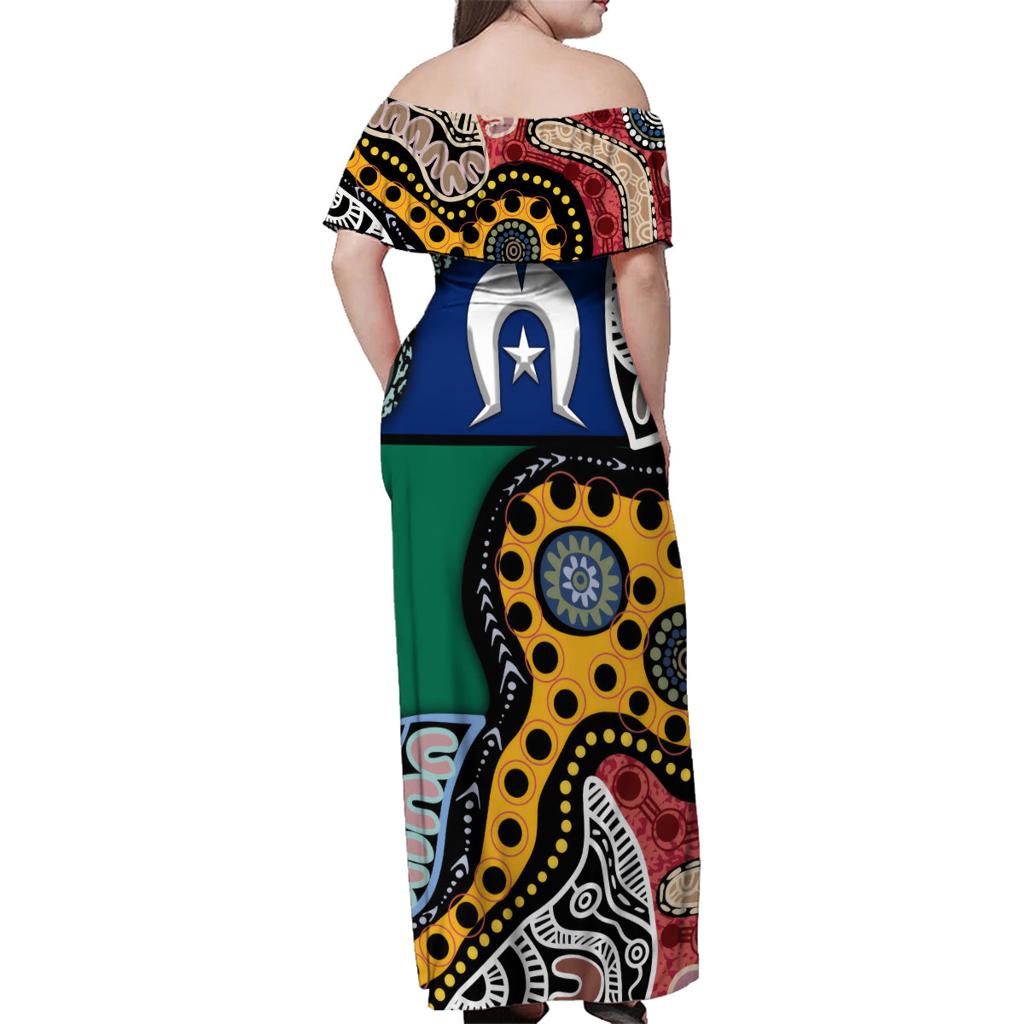 Torest Trait Islands Mix Aboriginal Pattern Family Matching Off Shoulder Maxi Dress and Hawaiian Shirt