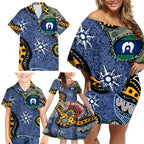 Torest Trait Islands Mix Aboriginal Pattern Family Matching Off Shoulder Short Dress and Hawaiian Shirt