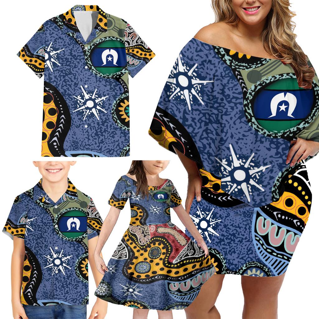 Torest Trait Islands Mix Aboriginal Pattern Family Matching Off Shoulder Short Dress and Hawaiian Shirt