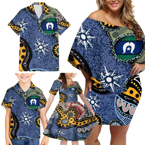 Torest Trait Islands Mix Aboriginal Pattern Family Matching Off Shoulder Short Dress and Hawaiian Shirt