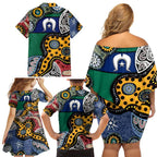 Torest Trait Islands Mix Aboriginal Pattern Family Matching Off Shoulder Short Dress and Hawaiian Shirt