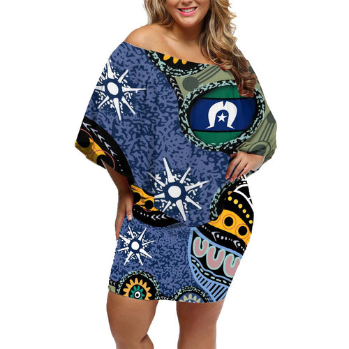 Torest Trait Islands Mix Aboriginal Pattern Family Matching Off Shoulder Short Dress and Hawaiian Shirt