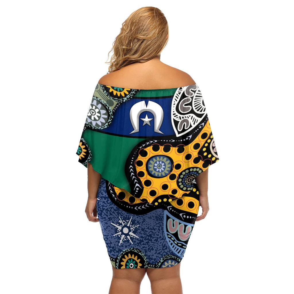Torest Trait Islands Mix Aboriginal Pattern Family Matching Off Shoulder Short Dress and Hawaiian Shirt