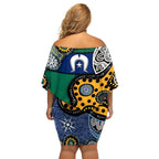 Torest Trait Islands Mix Aboriginal Pattern Family Matching Off Shoulder Short Dress and Hawaiian Shirt