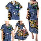 Torest Trait Islands Mix Aboriginal Pattern Family Matching Puletasi and Hawaiian Shirt