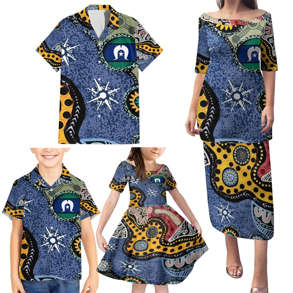 Torest Trait Islands Mix Aboriginal Pattern Family Matching Puletasi and Hawaiian Shirt