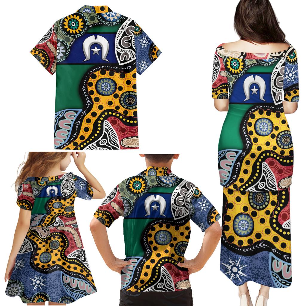Torest Trait Islands Mix Aboriginal Pattern Family Matching Puletasi and Hawaiian Shirt