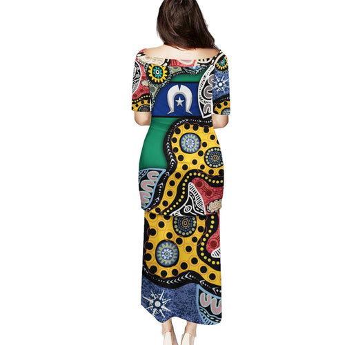 Torest Trait Islands Mix Aboriginal Pattern Family Matching Puletasi and Hawaiian Shirt
