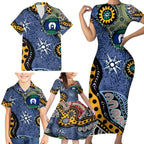 Torest Trait Islands Mix Aboriginal Pattern Family Matching Short Sleeve Bodycon Dress and Hawaiian Shirt