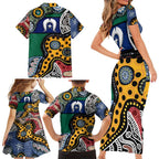 Torest Trait Islands Mix Aboriginal Pattern Family Matching Short Sleeve Bodycon Dress and Hawaiian Shirt