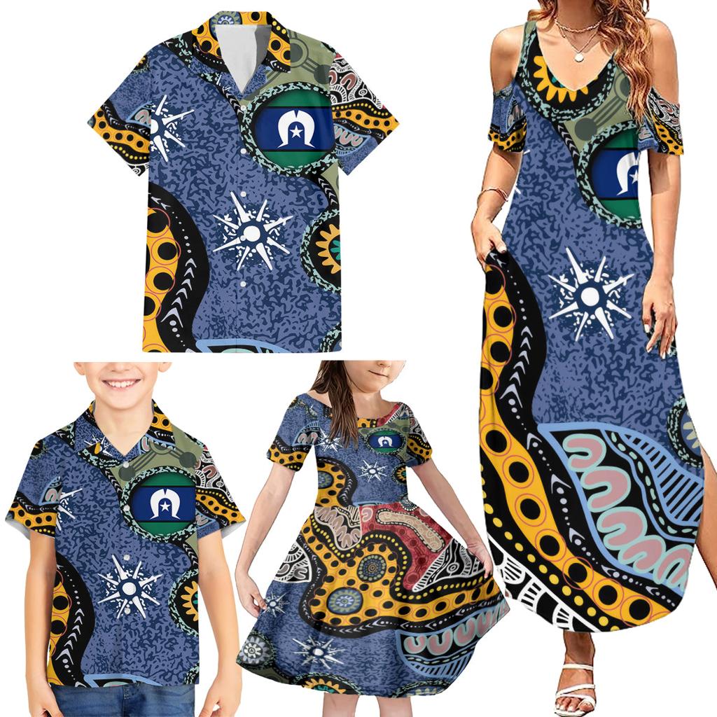 Torest Trait Islands Mix Aboriginal Pattern Family Matching Summer Maxi Dress and Hawaiian Shirt