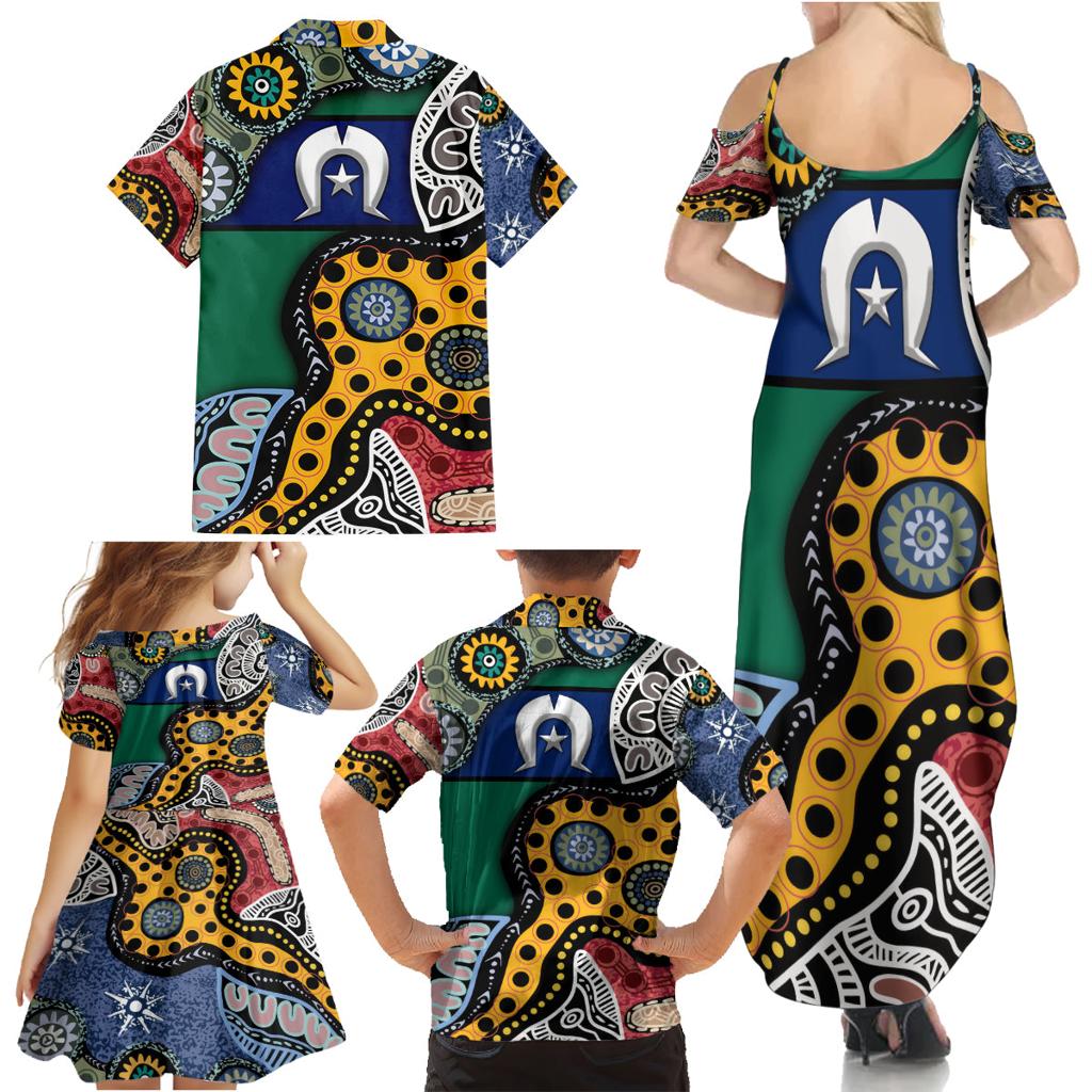Torest Trait Islands Mix Aboriginal Pattern Family Matching Summer Maxi Dress and Hawaiian Shirt