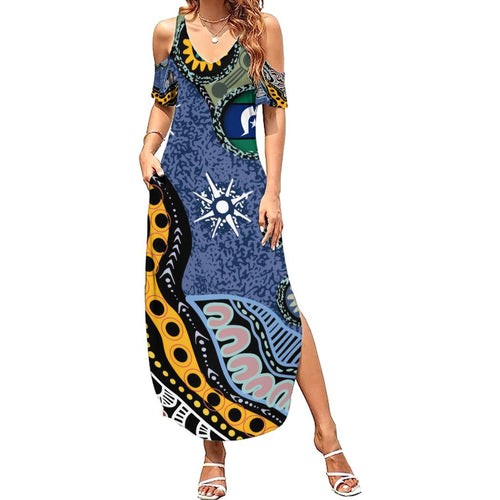 Torest Trait Islands Mix Aboriginal Pattern Family Matching Summer Maxi Dress and Hawaiian Shirt