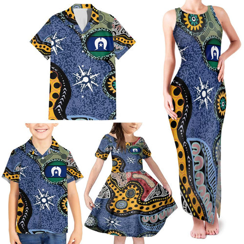 Torest Trait Islands Mix Aboriginal Pattern Family Matching Tank Maxi Dress and Hawaiian Shirt