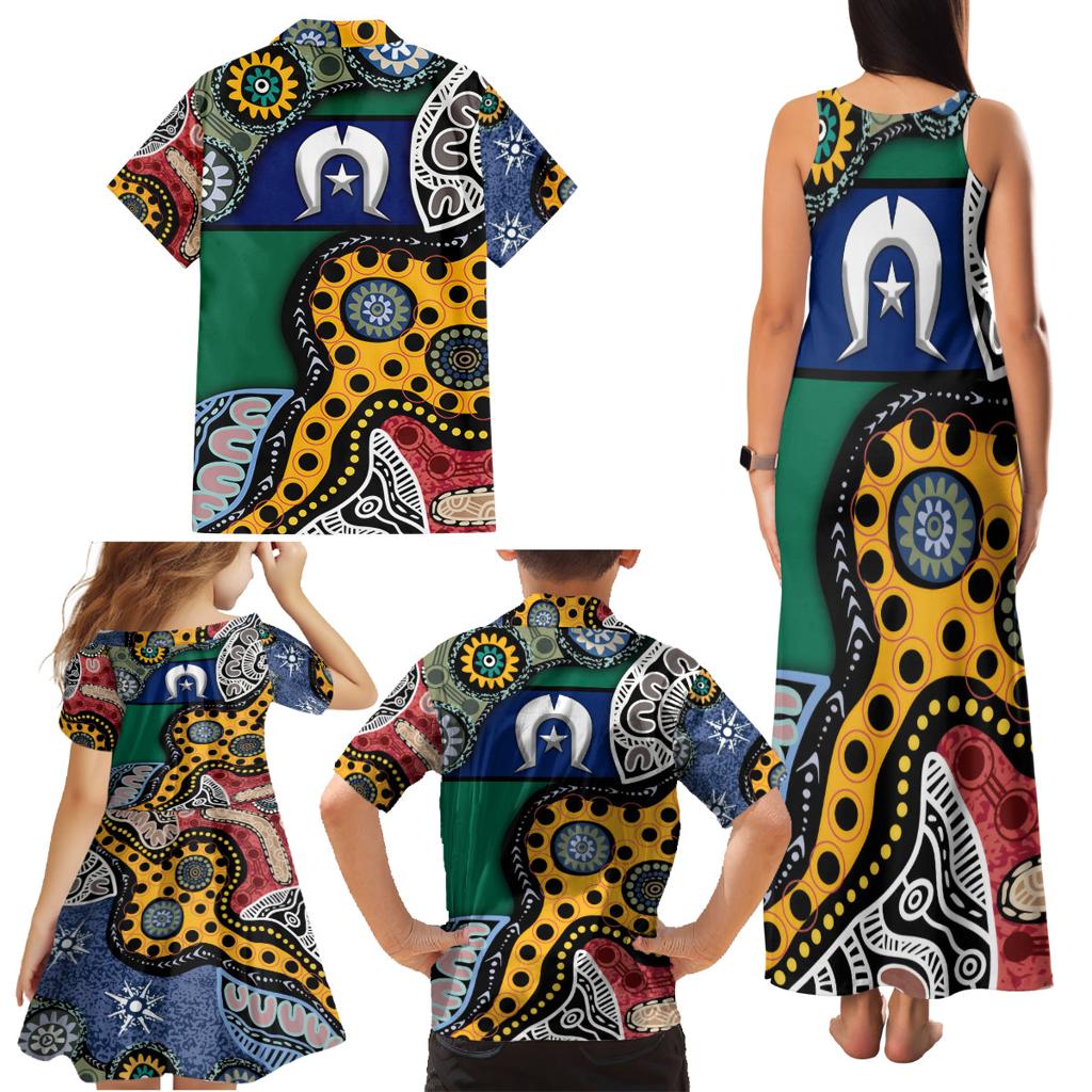 Torest Trait Islands Mix Aboriginal Pattern Family Matching Tank Maxi Dress and Hawaiian Shirt