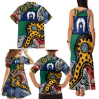 Torest Trait Islands Mix Aboriginal Pattern Family Matching Tank Maxi Dress and Hawaiian Shirt