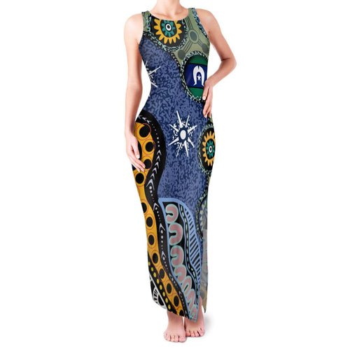 Torest Trait Islands Mix Aboriginal Pattern Family Matching Tank Maxi Dress and Hawaiian Shirt
