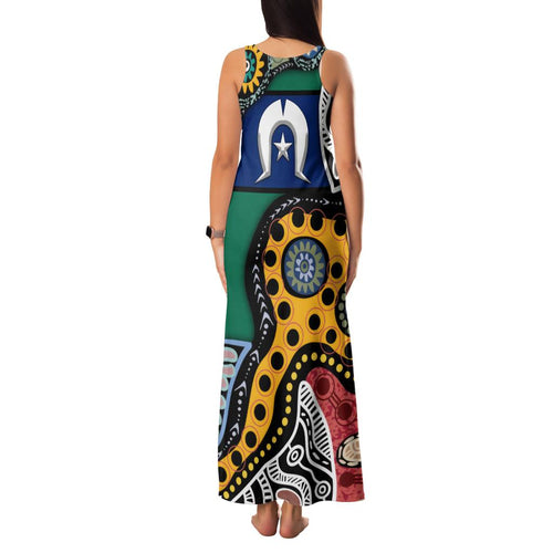 Torest Trait Islands Mix Aboriginal Pattern Family Matching Tank Maxi Dress and Hawaiian Shirt