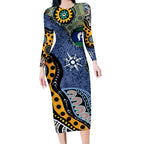 Torest Trait Islands Mix Aboriginal Pattern Long Sleeve Bodycon Dress