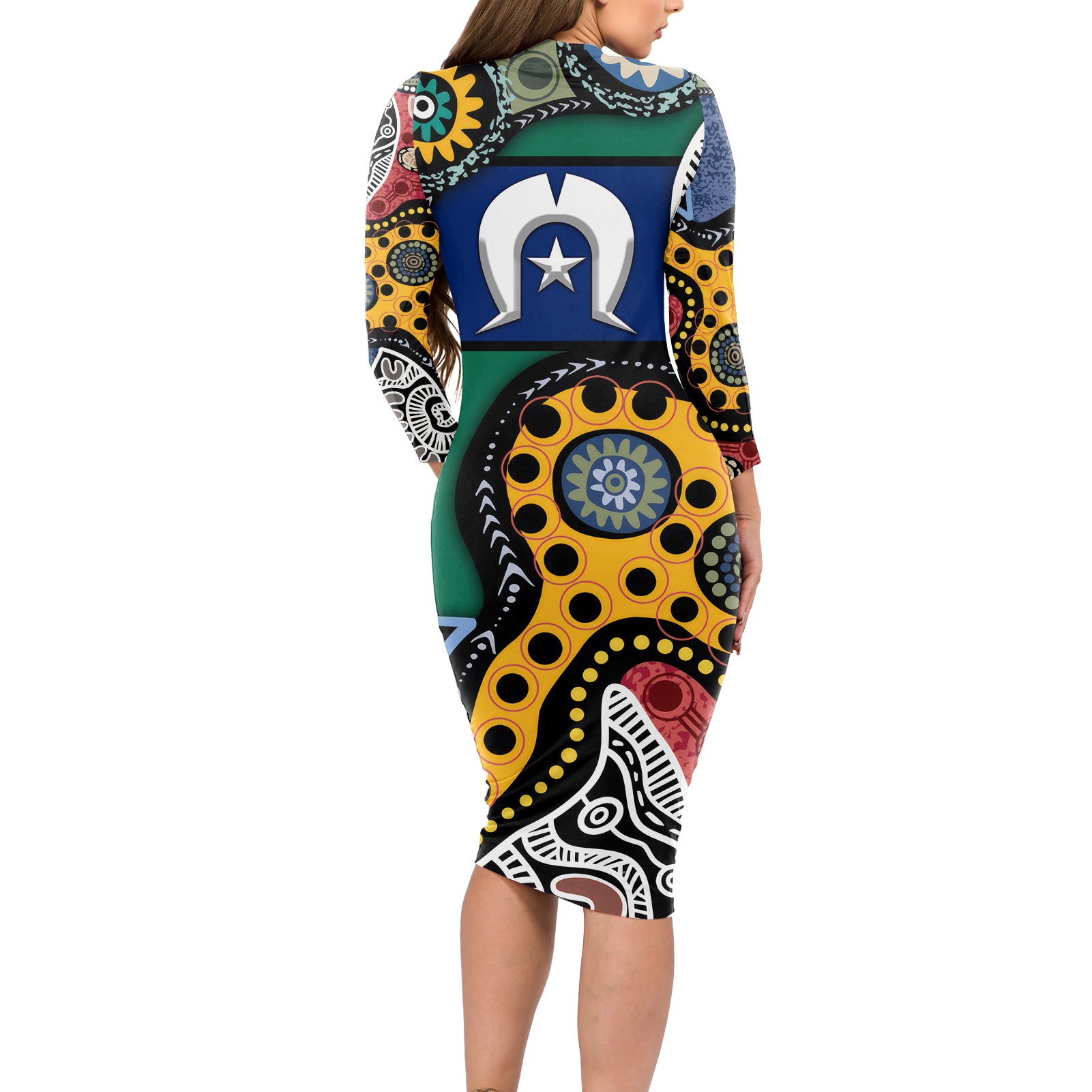 Torest Trait Islands Mix Aboriginal Pattern Long Sleeve Bodycon Dress