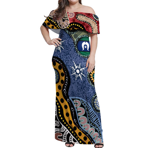 Torest Trait Islands Mix Aboriginal Pattern Off Shoulder Maxi Dress