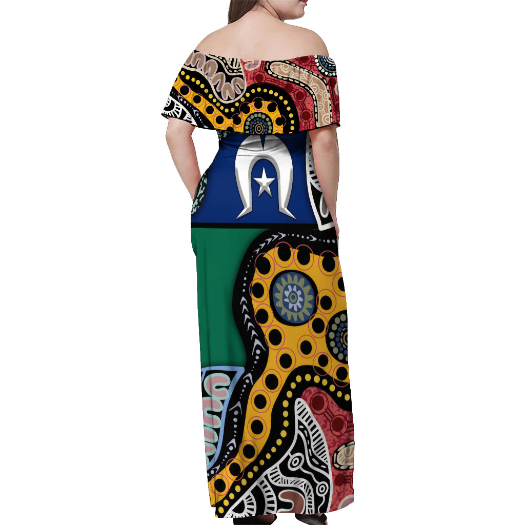 Torest Trait Islands Mix Aboriginal Pattern Off Shoulder Maxi Dress