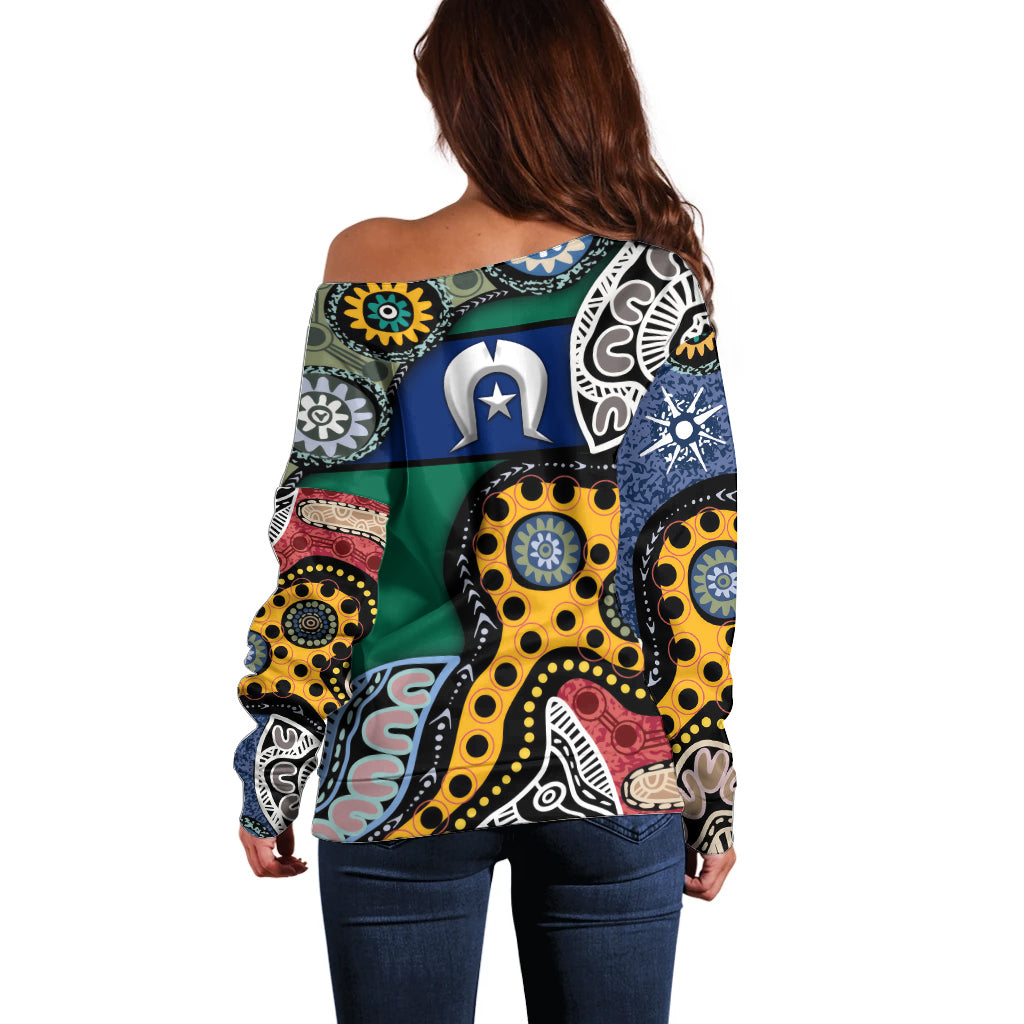 Torest Trait Islands Mix Aboriginal Pattern Off Shoulder Sweater