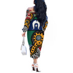 Torest Trait Islands Mix Aboriginal Pattern Off The Shoulder Long Sleeve Dress