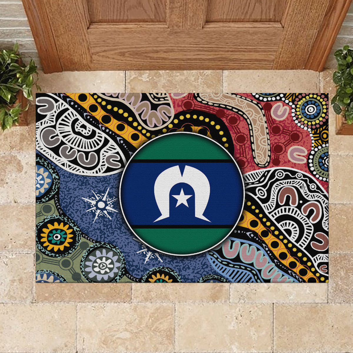 Torest Trait Islands Mix Aboriginal Pattern Rubber Doormat