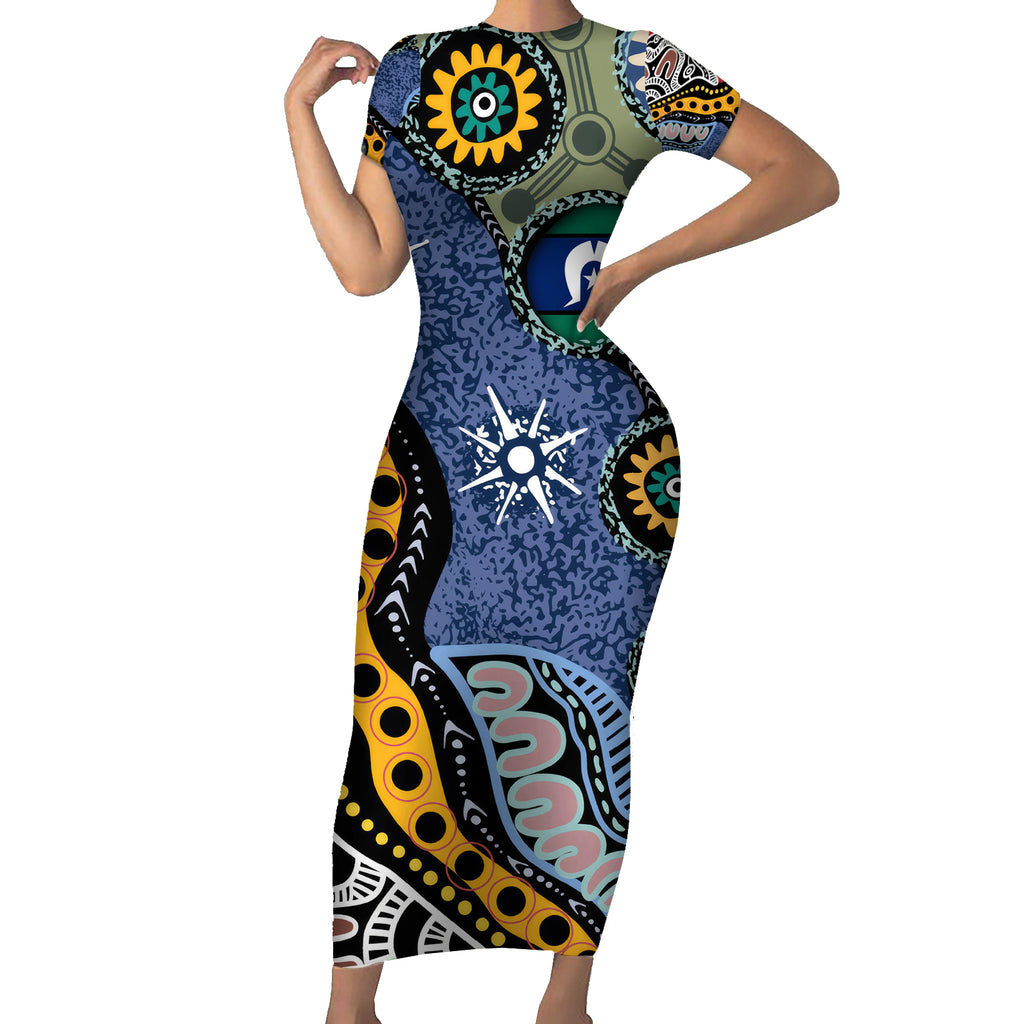 Torest Trait Islands Mix Aboriginal Pattern Short Sleeve Bodycon Dress