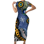 Torest Trait Islands Mix Aboriginal Pattern Short Sleeve Bodycon Dress