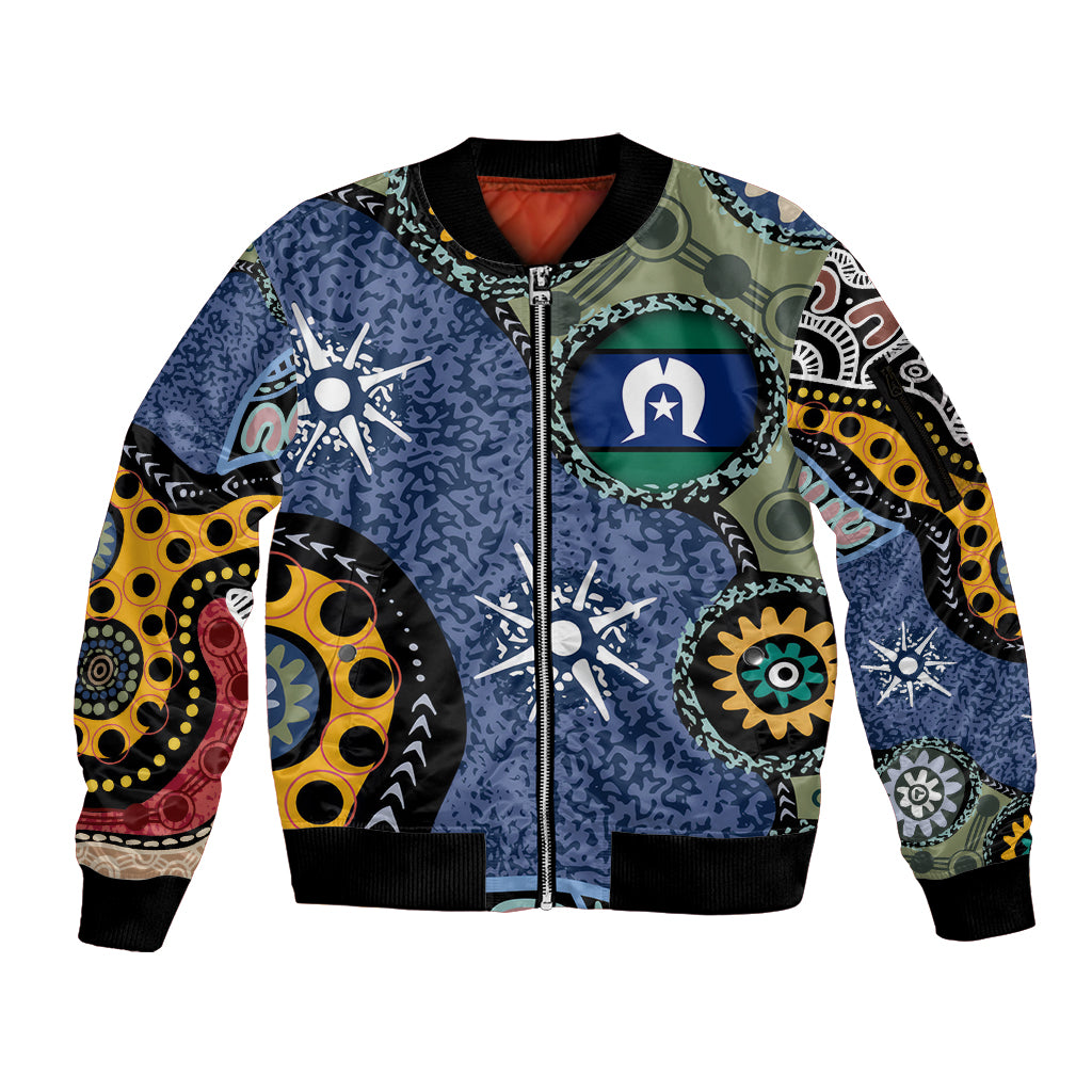 Torest Trait Islands Mix Aboriginal Pattern Sleeve Zip Bomber Jacket