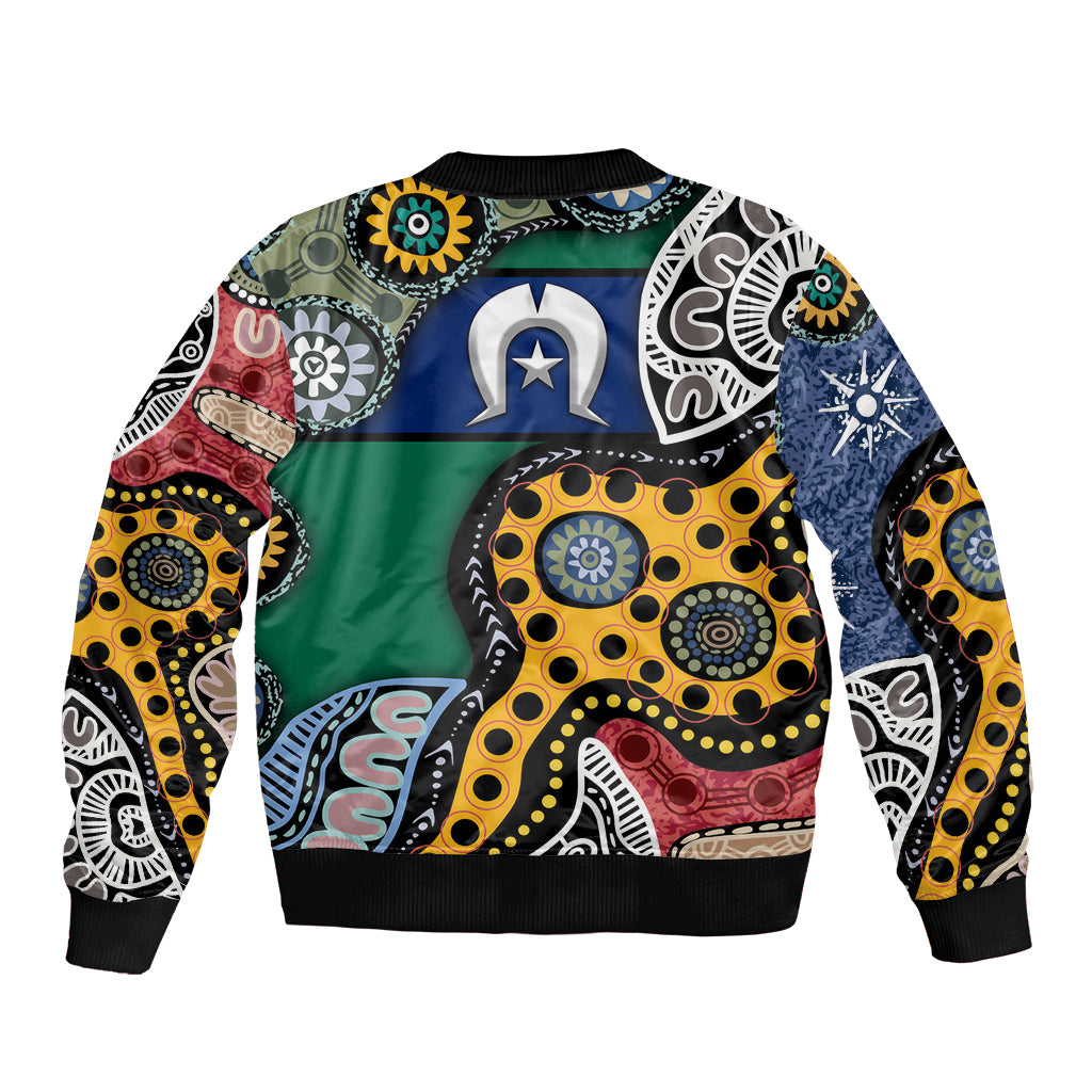 Torest Trait Islands Mix Aboriginal Pattern Sleeve Zip Bomber Jacket