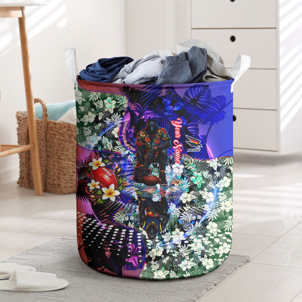 Personalized Adelaide Crow Football Laundry Basket Tropical Hibiscus Flowers - Pacific Fusion Style