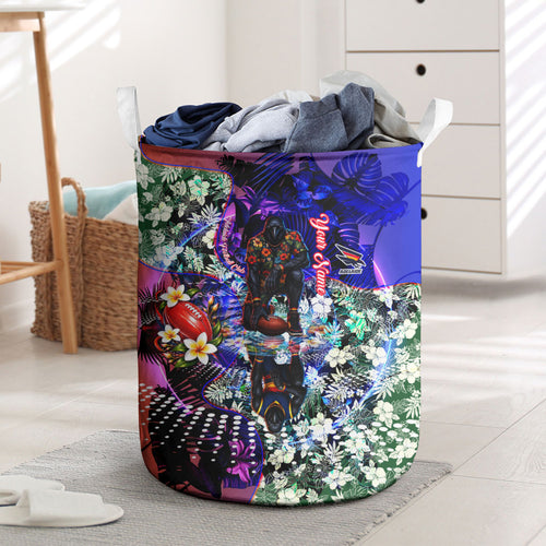 Personalized Adelaide Crow Football Laundry Basket Tropical Hibiscus Flowers - Pacific Fusion Style