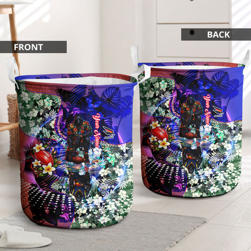Personalized Adelaide Crow Football Laundry Basket Tropical Hibiscus Flowers - Pacific Fusion Style